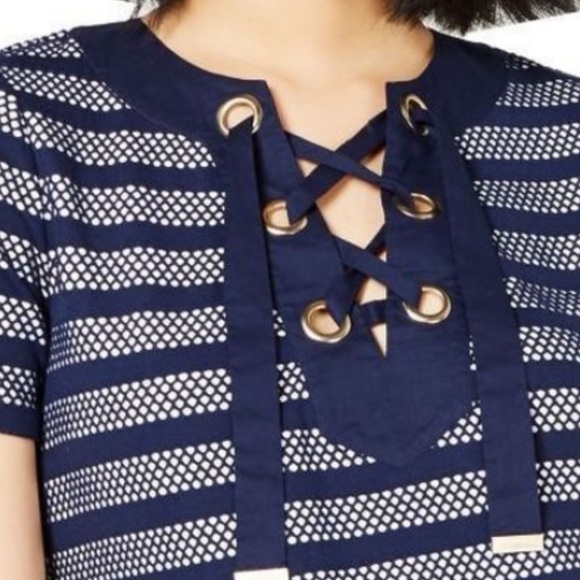 MICHAEL Michael Kors Mesh -Inset Striped Lace - Up Midi Dress NWT - Picture 5 of 11